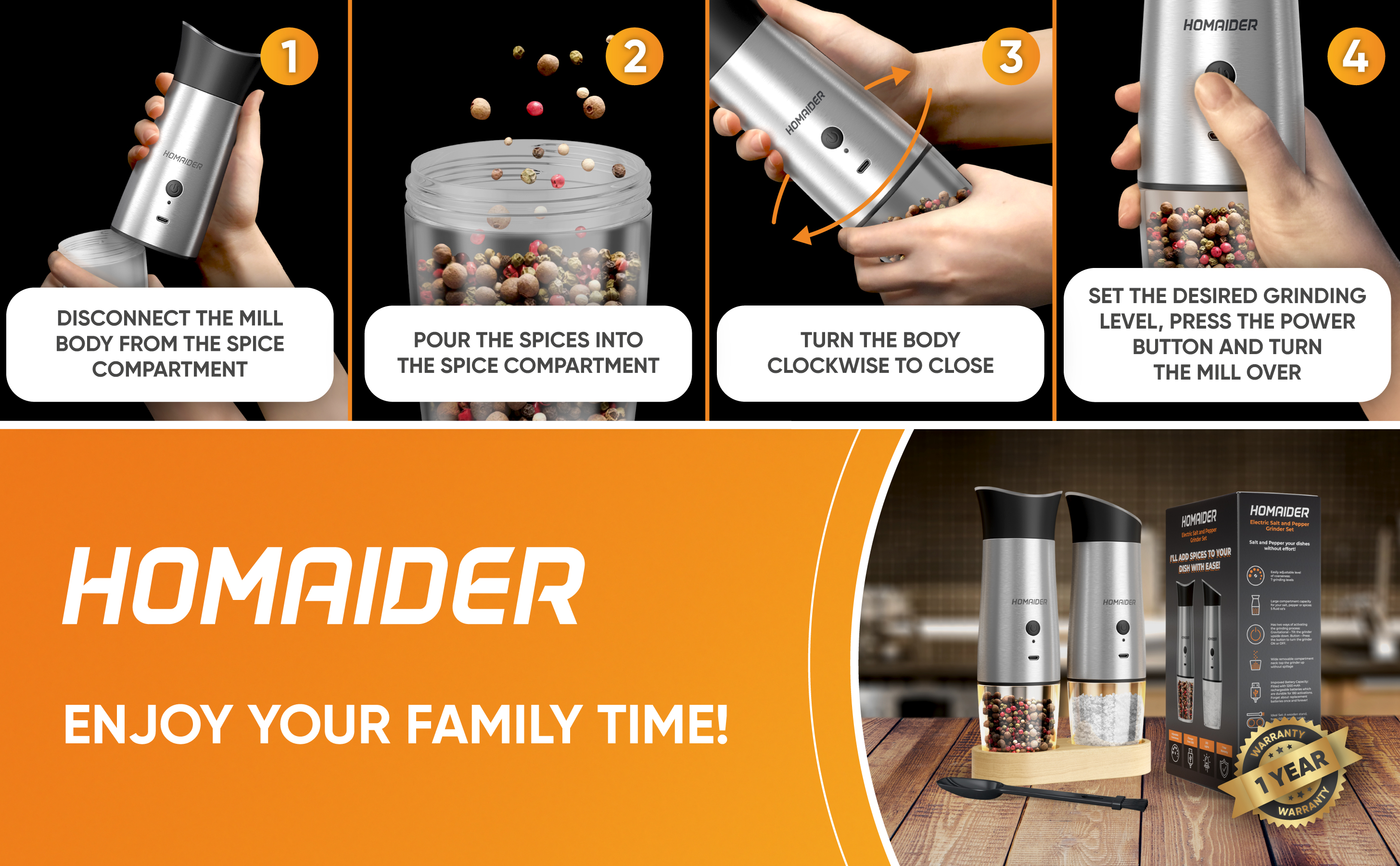 Homaider Electric Salt and Pepper Grinder