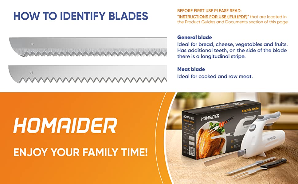  Homaider Electric Knife for Carving Meat, Turkey, Bread & More.  Serving Fork and Carving Blades Included: Home & Kitchen
