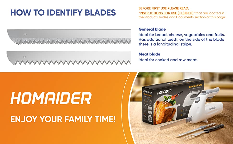 Homaider Electric Knife for Carving Meat, Turkey, Bread & More. Serving  Fork and Carving Blades Included